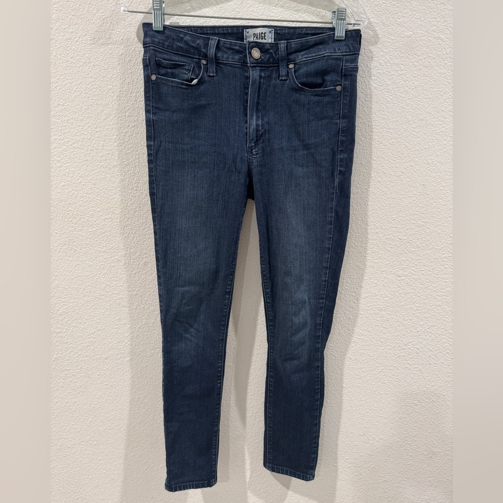 Paige Denim Dark Blue Zipper Fly Skinny Leg Made in USA Blue Jeans Size 27